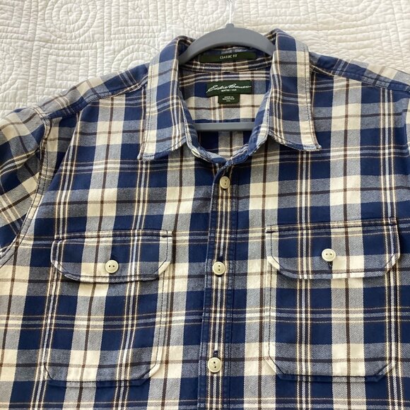 Eddie Bauer Mens Classic Fit Plaid Button-Down Shirt Size XXL 2XL Blue & Beige C - Picture 6 of 10